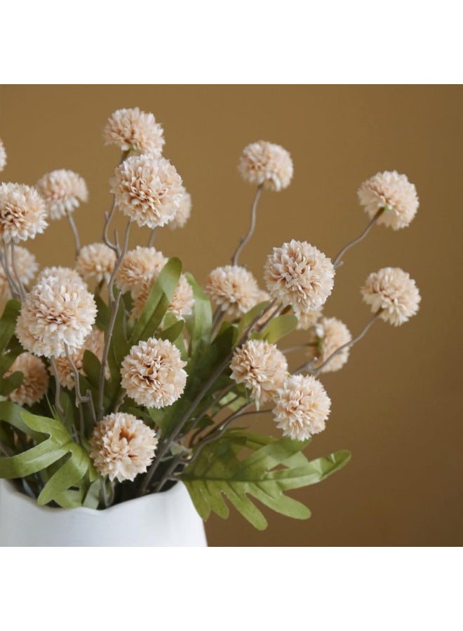 10PCS Artificial Chrysanthemum Ball Flowers Fake Mums with Long Stems Pom Pom Faux Mini Mum Flower Arrangements for Home Party Wedding Decoration (Beige) - Image 5